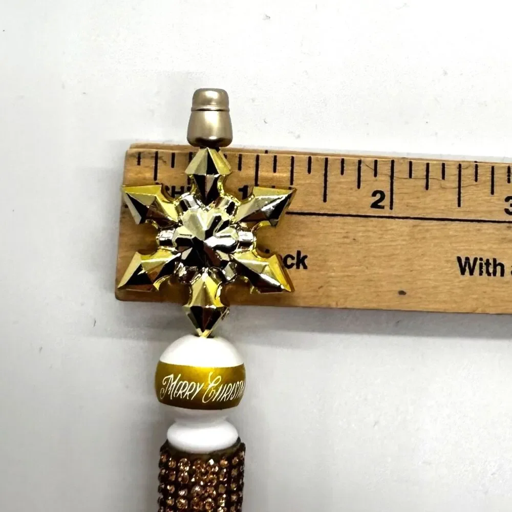 Unique Handmade Merry Christmas Gold Brown Crystal Snowflake Beaded Pen